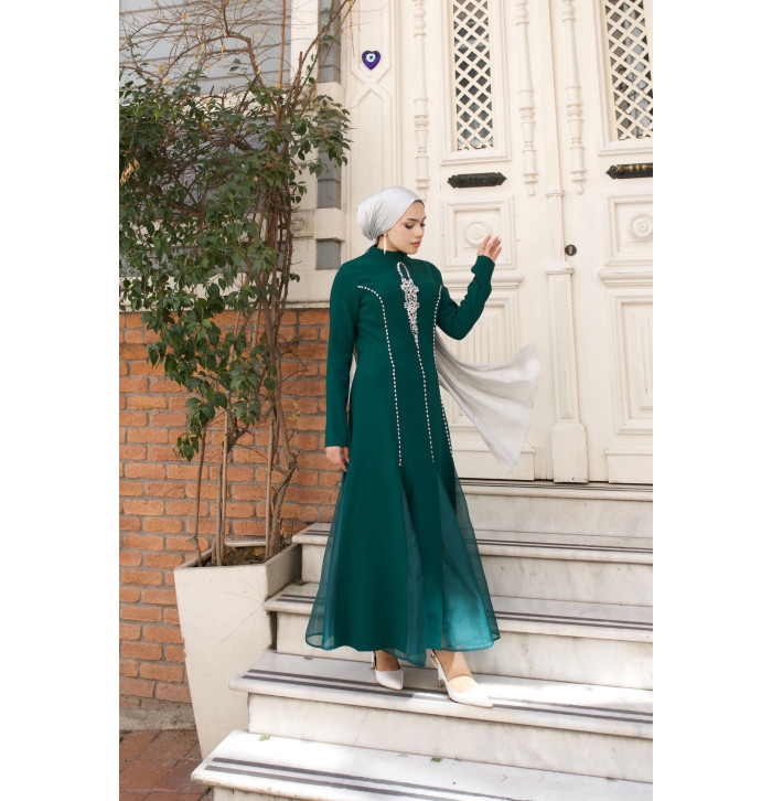 Düz Kesim Kristal Taş İşlemeli Elbise