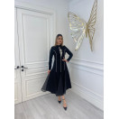 Düz Kesim Kristal Taş İşlemeli Elbise