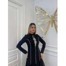 Düz Kesim Kristal Taş İşlemeli Elbise